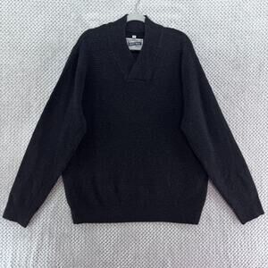 Schott Bros Sweater Men 2XL Dark Gray Wool Waffle Knit Shawl Neck PullOver